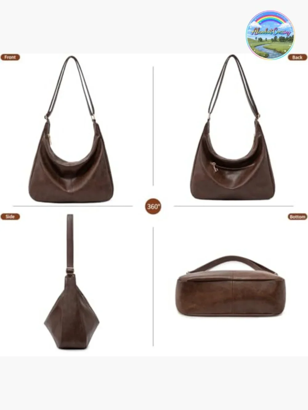 Vegan Leather Slouchy Hobo Bag Shoulder Tote Crossbody Purse